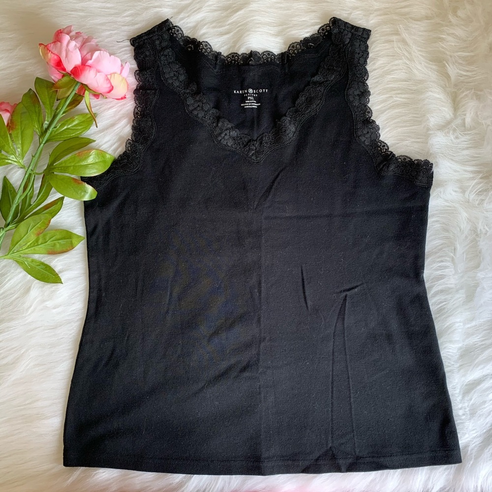 Karen Scott lace tank top, black size XLP petite